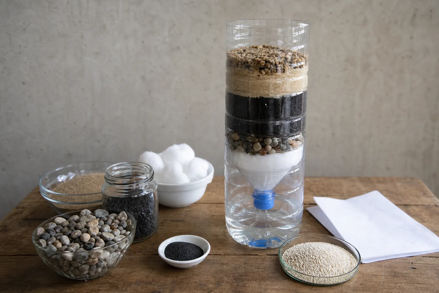 Materialien fuer schnelle und effektive Notfall-Wasserfilter zum Selbermachen